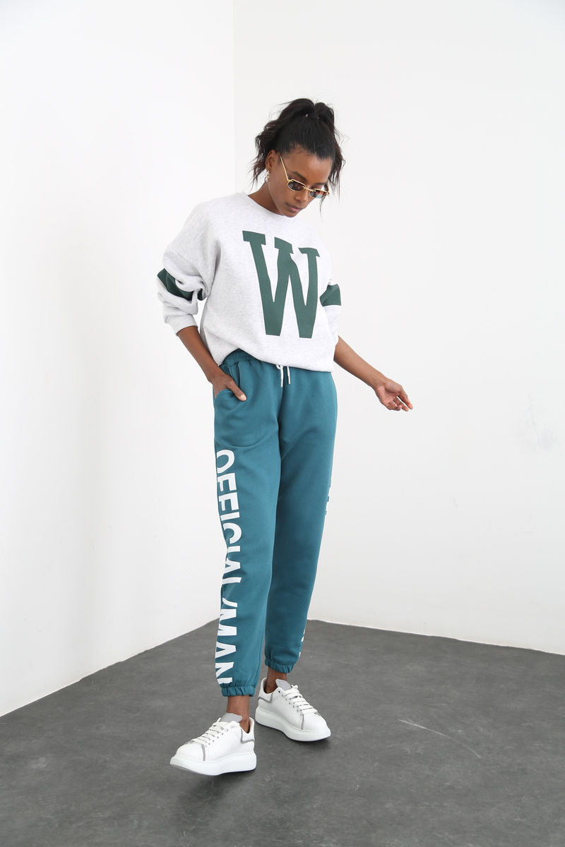 Gri W Baskılı Şardonlu Sweatshirt 