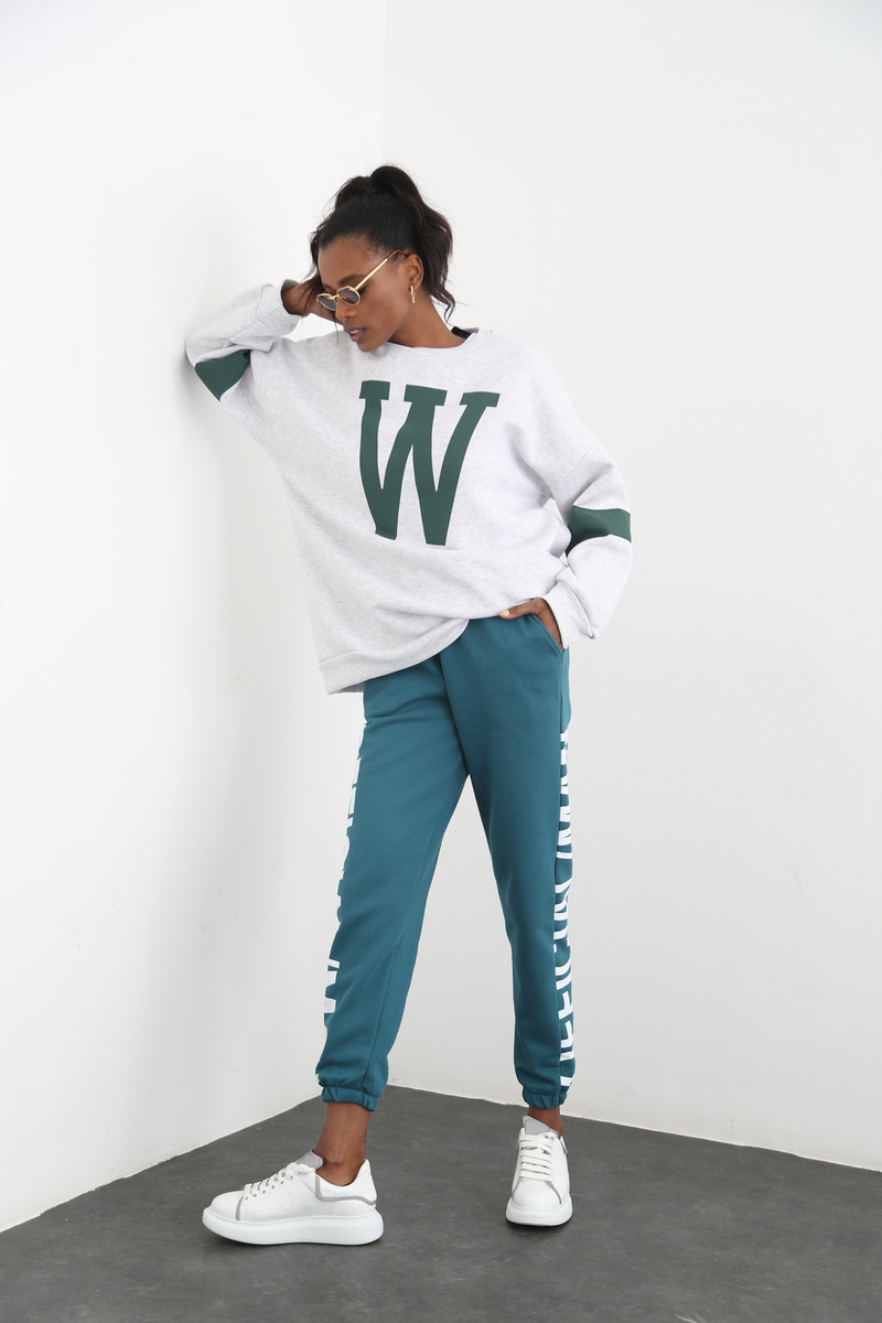 Gri W Baskılı Şardonlu Sweatshirt 