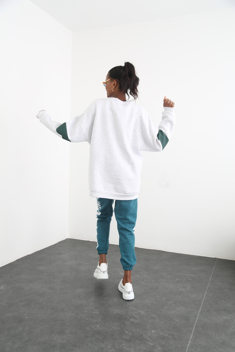 Gri W Baskılı Şardonlu Sweatshirt 