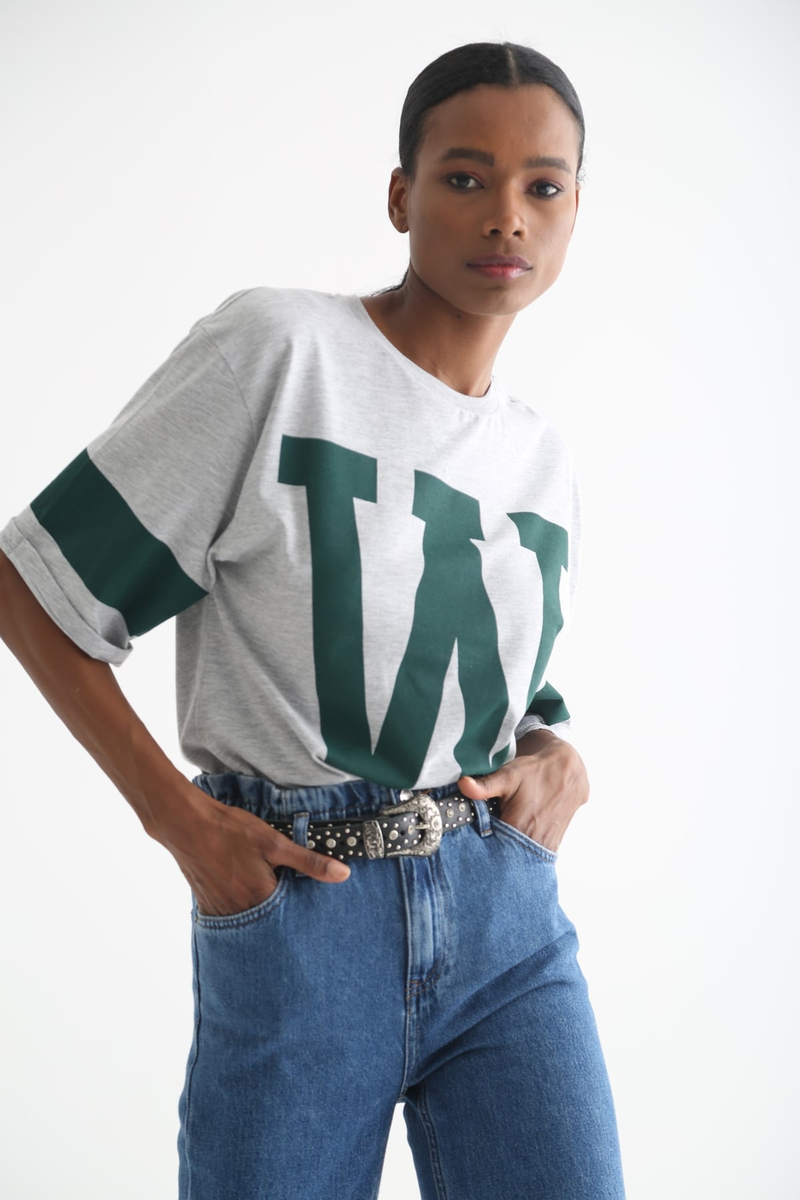 Gri W Baskılı Tshirt 3324