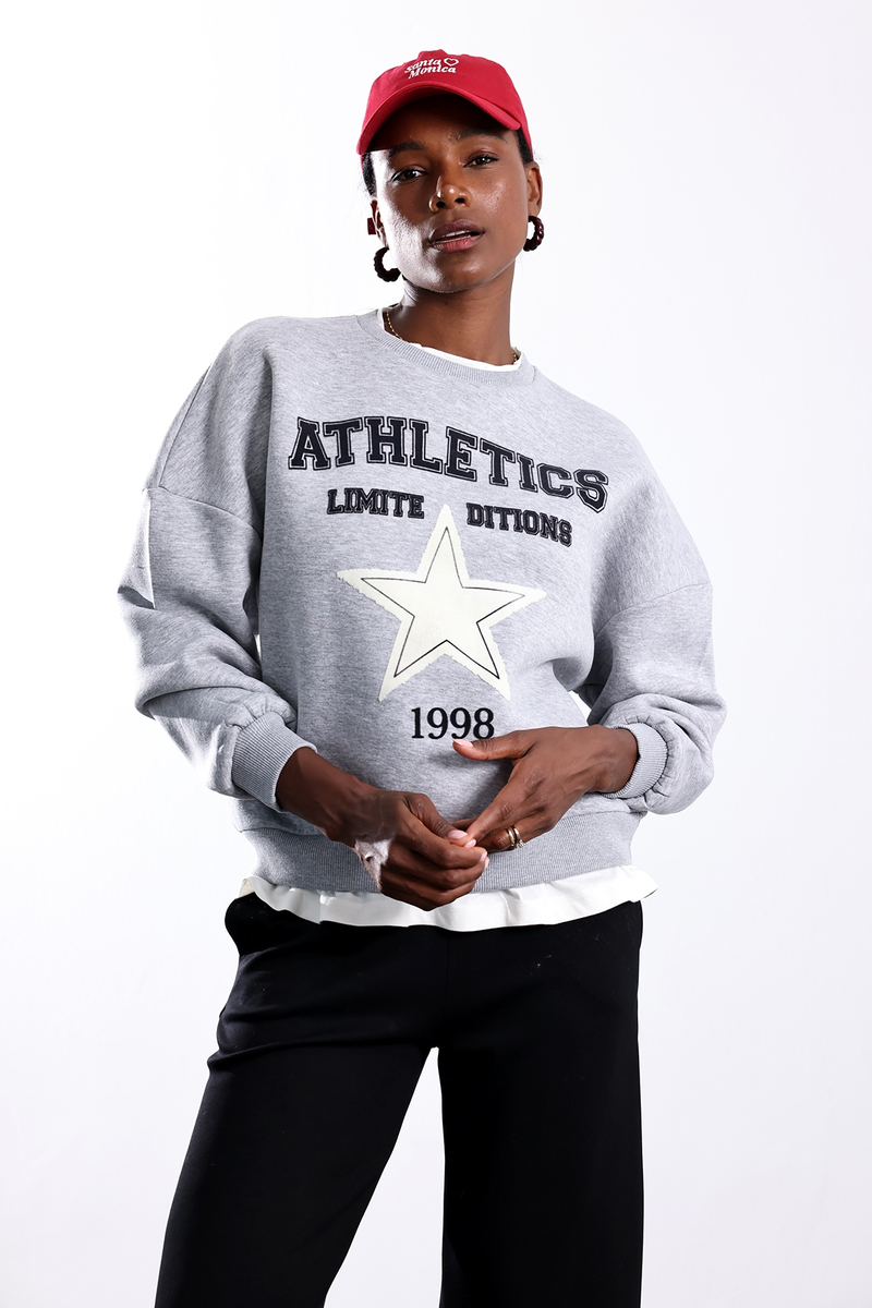 Gri Yıldız Baskılı Sweatshirt 02552