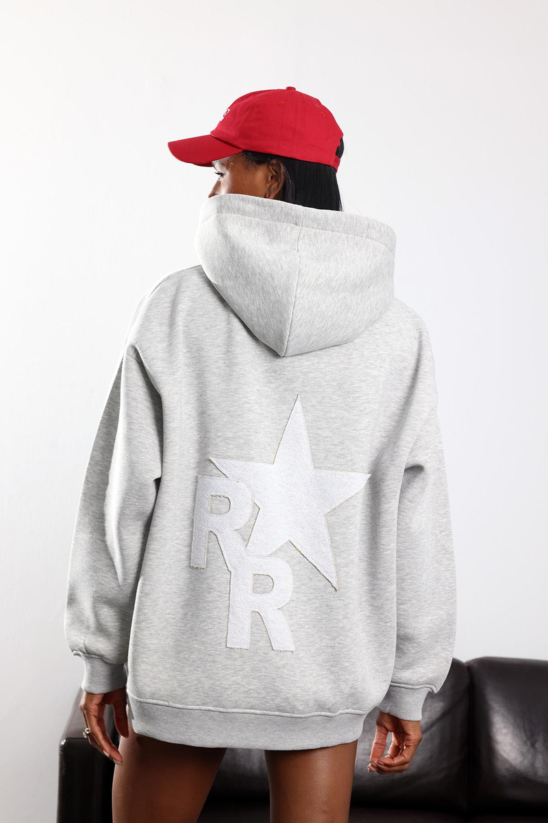 Gri Yıldız İşlemeli Şardonlu Sweatshirt 7538