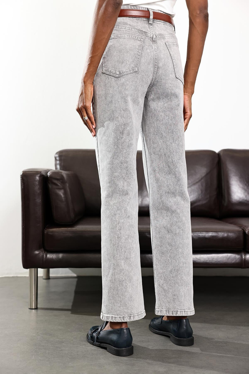 Gri Yüksek Bel Straight Jean 