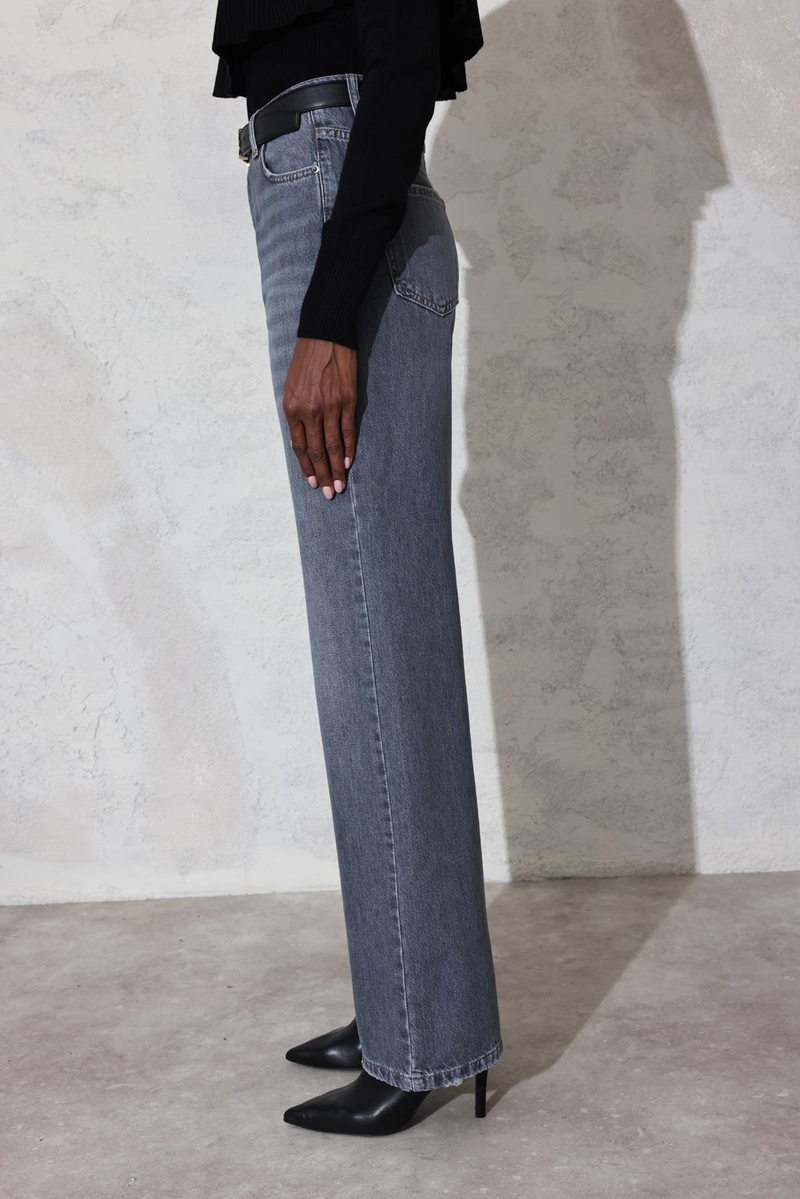 Gri Yüksek Bel Wide Leg Jean 7714