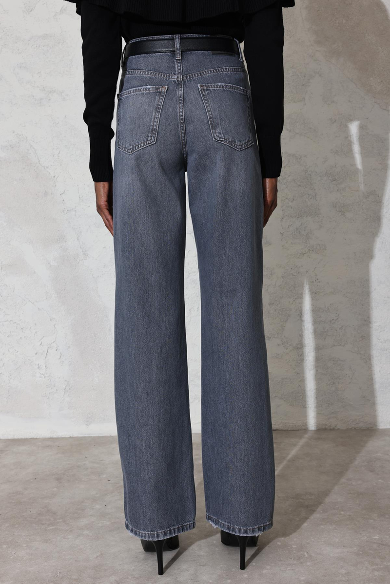 Gri Yüksek Bel Wide Leg Jean 7714