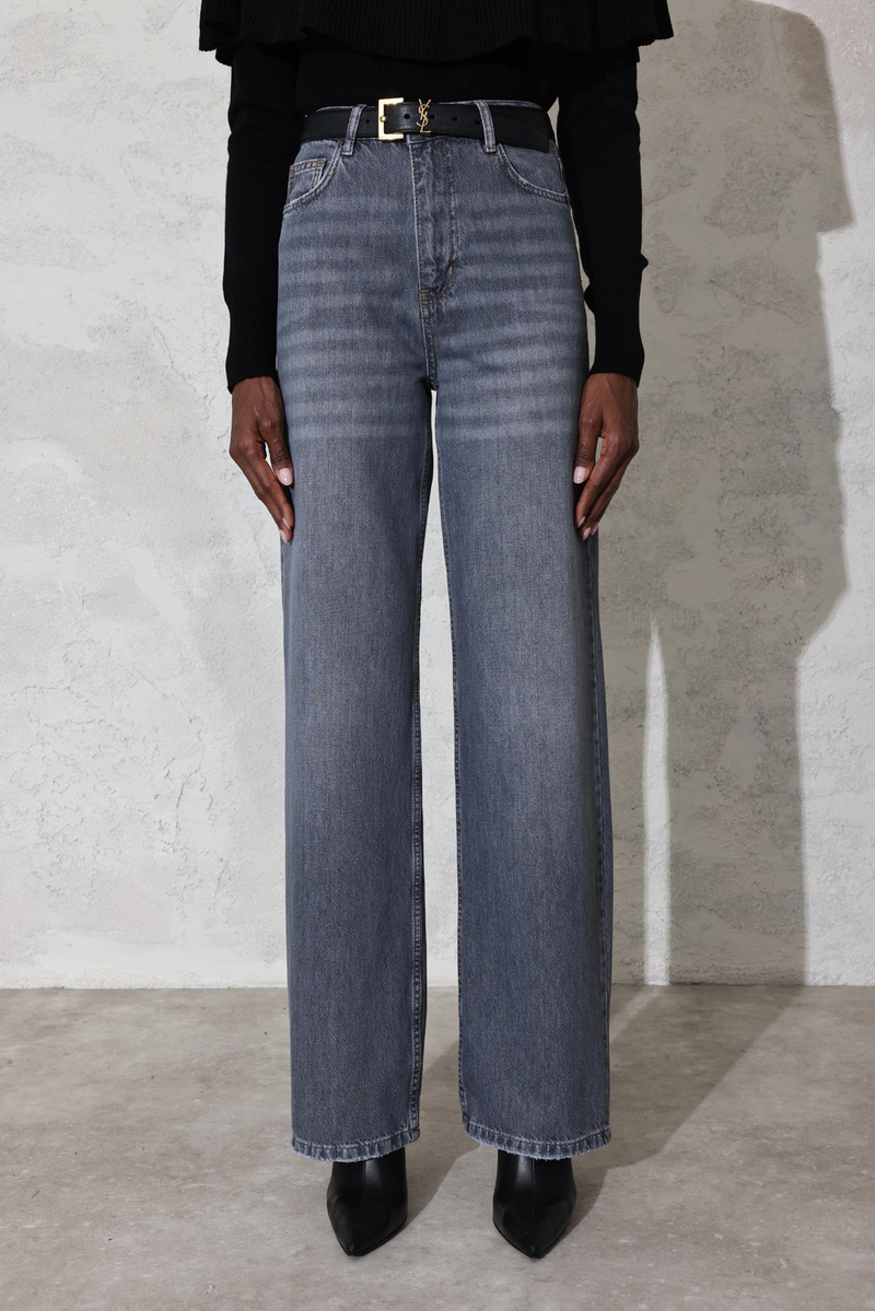 Gri Yüksek Bel Wide Leg Jean 7714
