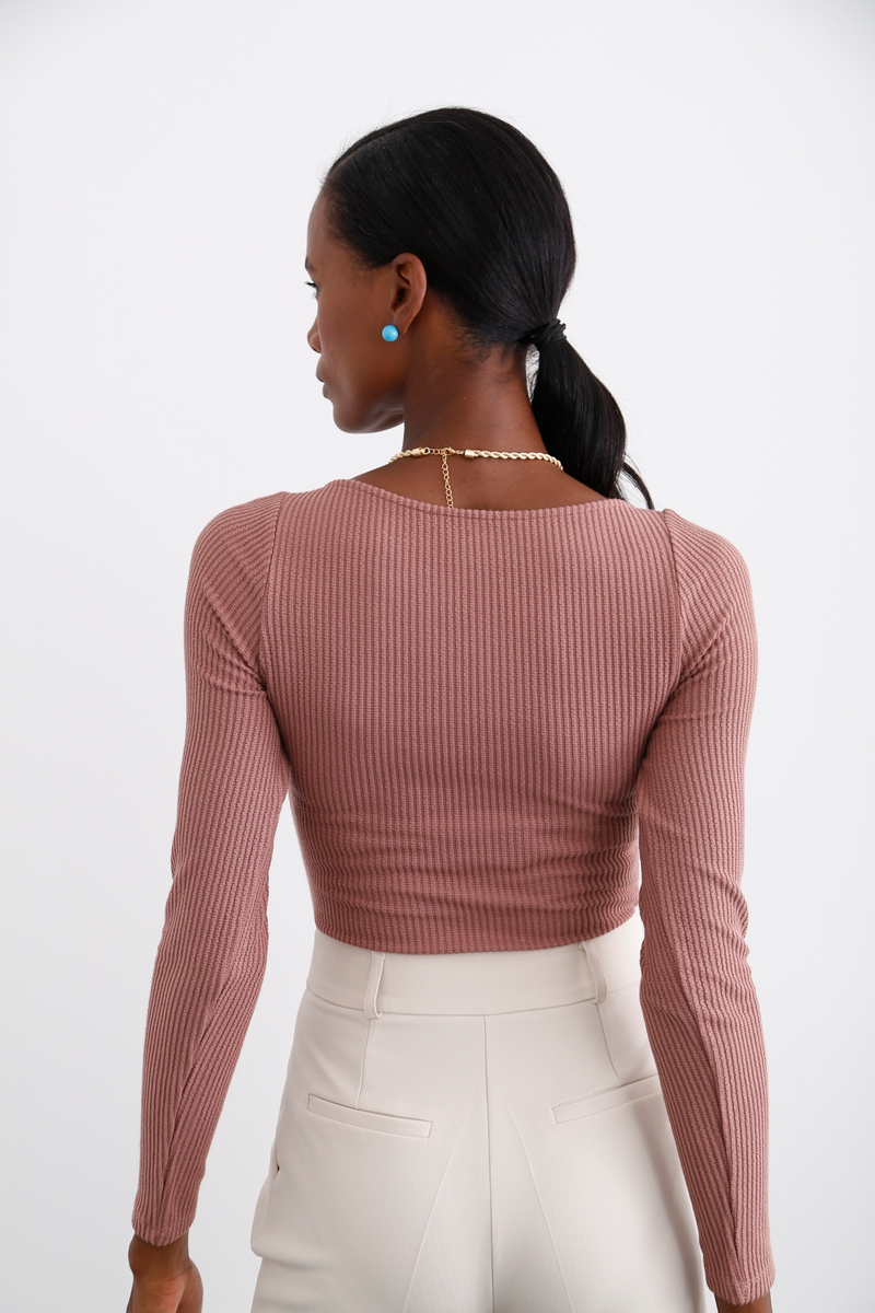 Gül Kurusu Geniş Yaka Bodysuit 3364
