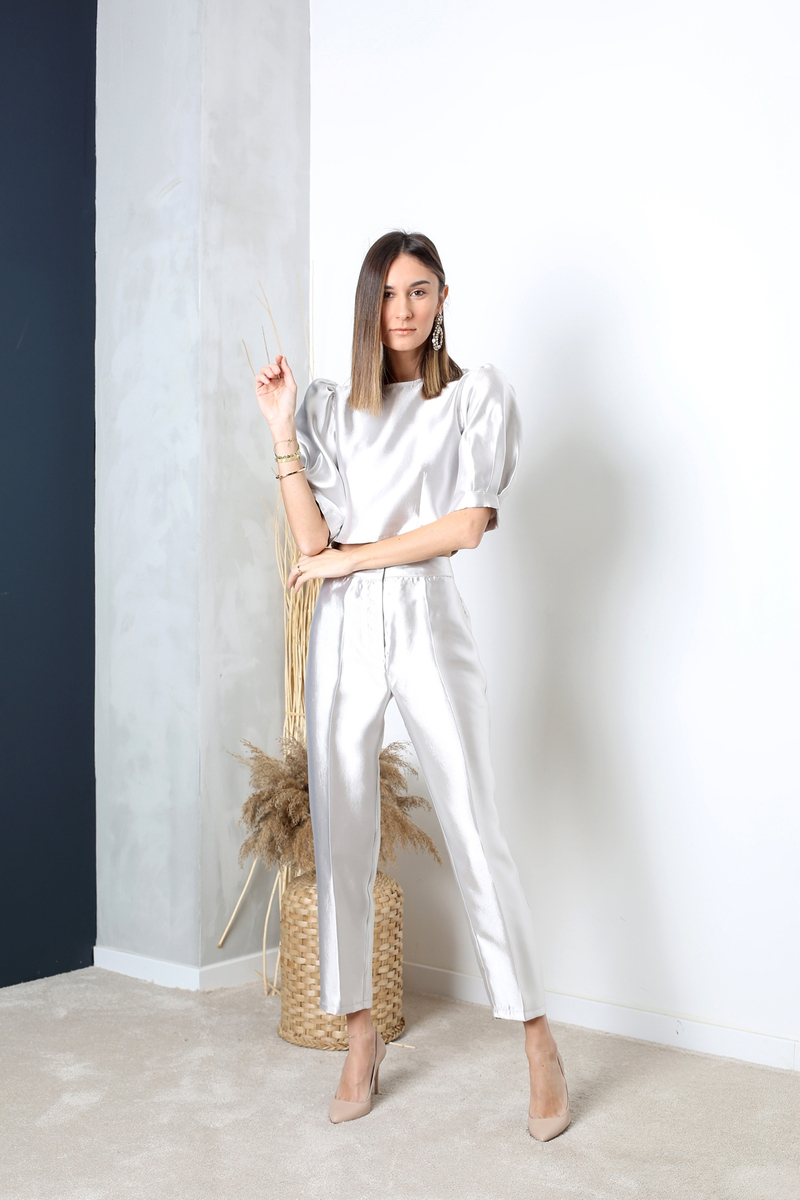 Gümüş Elit Crop Pantolon Takım 