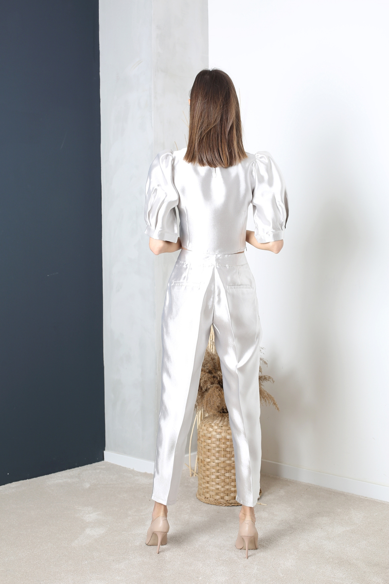 Gümüş Elit Crop Pantolon Takım 