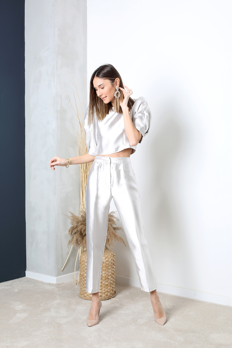 Gümüş Elit Crop Pantolon Takım 