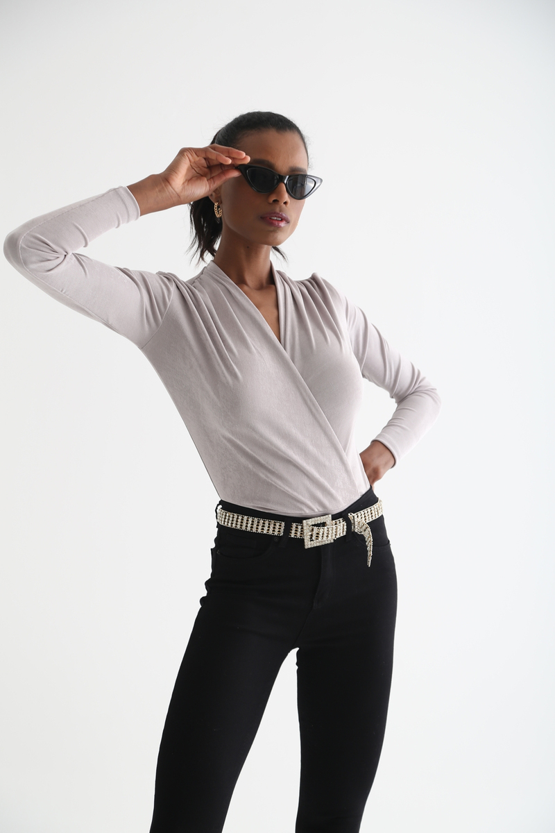 Gümüş Kruvaze Bodysuit B1