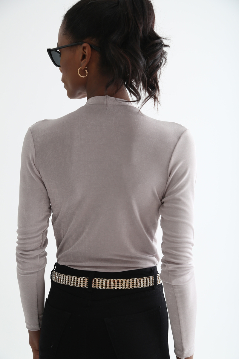 Gümüş Kruvaze Bodysuit B1