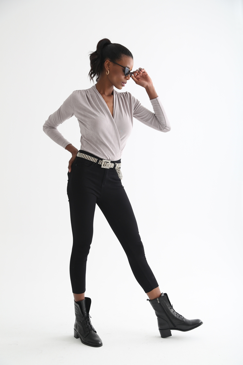 Gümüş Kruvaze Bodysuit B1