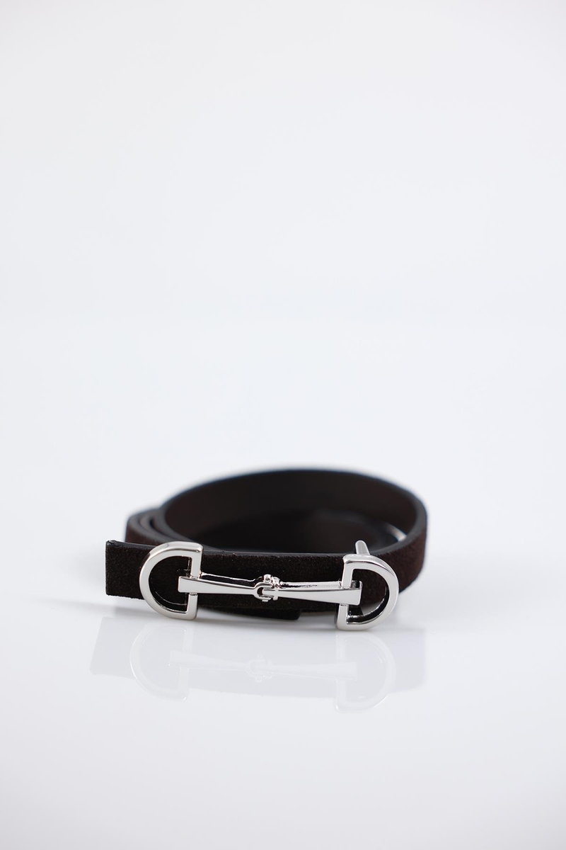 Gümüş Tokalı Acı Kahve Süet Binici Kemer 