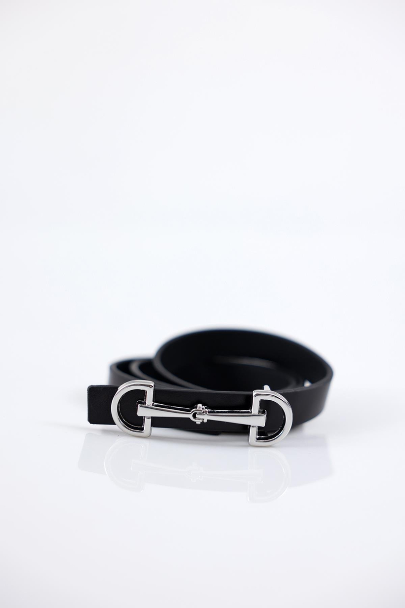 Gümüş Tokalı Siyah Deri Binici Kemer 