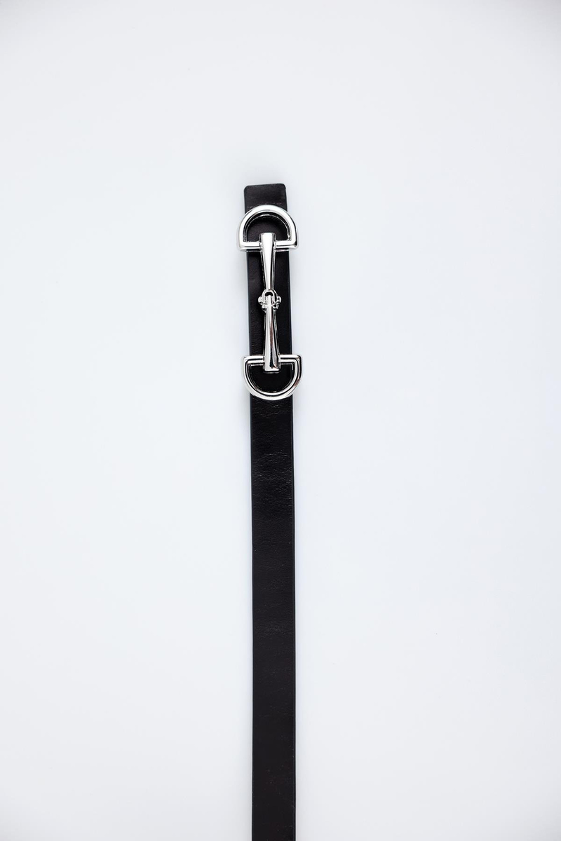 Gümüş Tokalı Siyah Deri Binici Kemer 