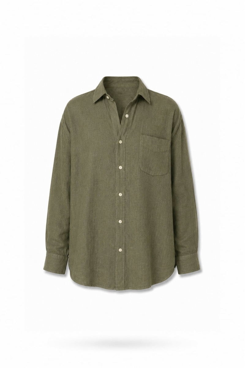 Haki %100 Keten Lino Oversize Gömlek 