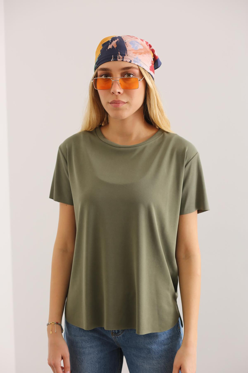 Haki Altı Kesik Modal Tshirt 