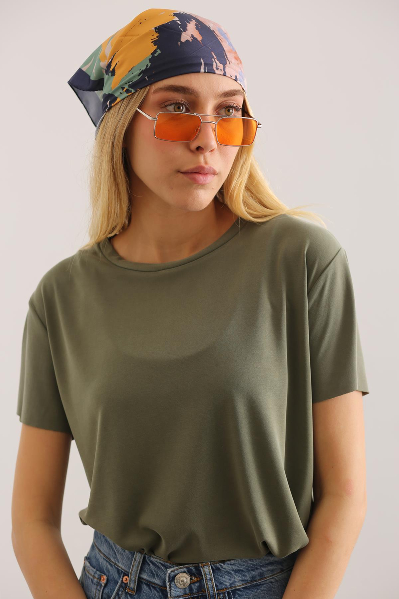 Haki Altı Kesik Modal Tshirt 