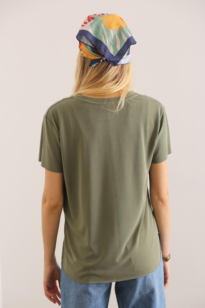 Haki Altı Kesik Modal Tshirt 