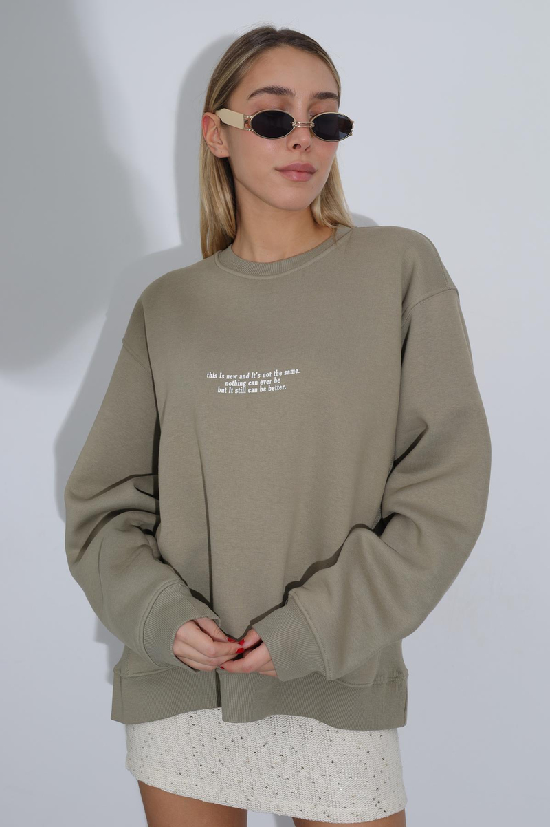 Haki Baskılı Oversize Sweatshirt 0138