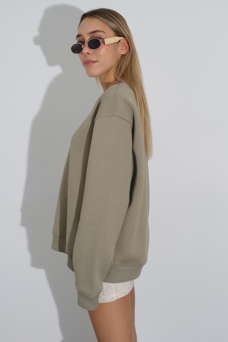 Haki Baskılı Oversize Sweatshirt 0138