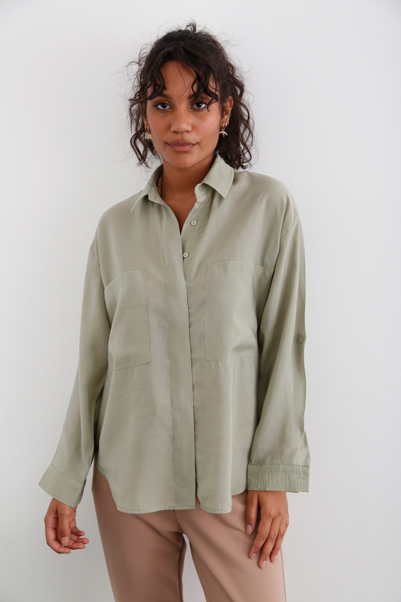 Haki Çift Cepli Oversize Gömlek 3953