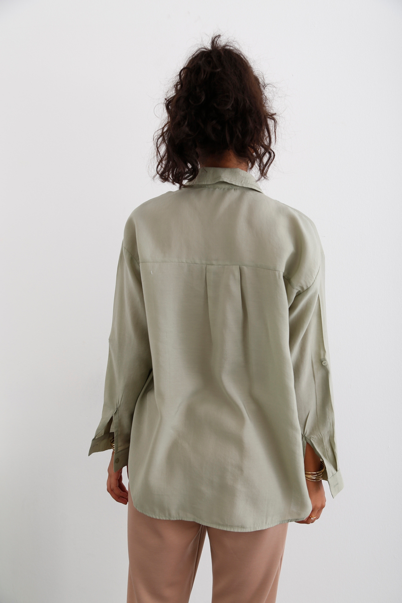 Haki Çift Cepli Oversize Gömlek 3953
