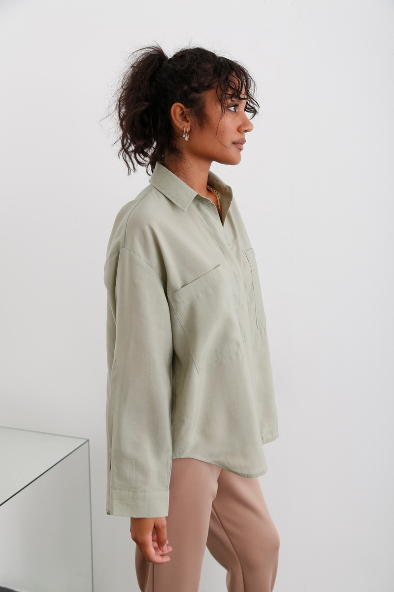 Haki Çift Cepli Oversize Gömlek 3953