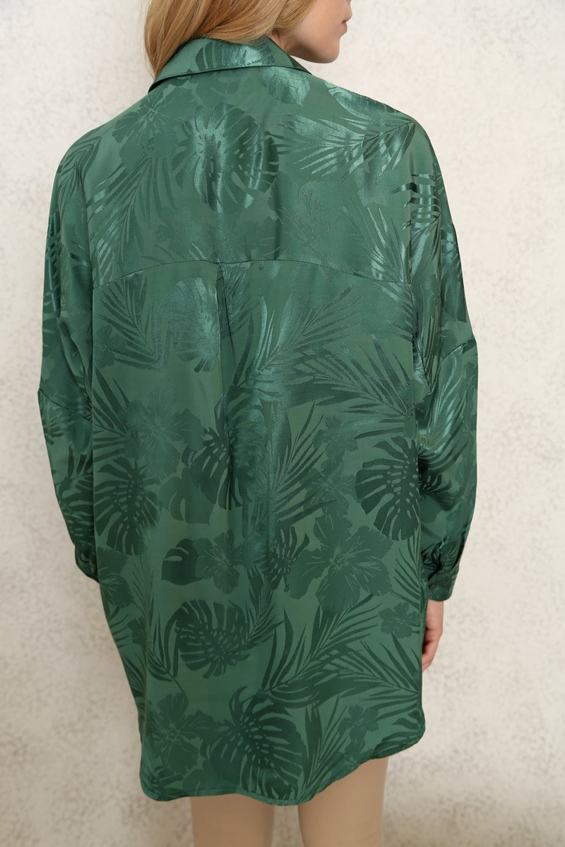 Haki Desenli Oversize Floş Gömlek