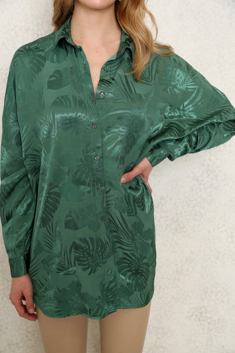 Haki Desenli Oversize Floş Gömlek