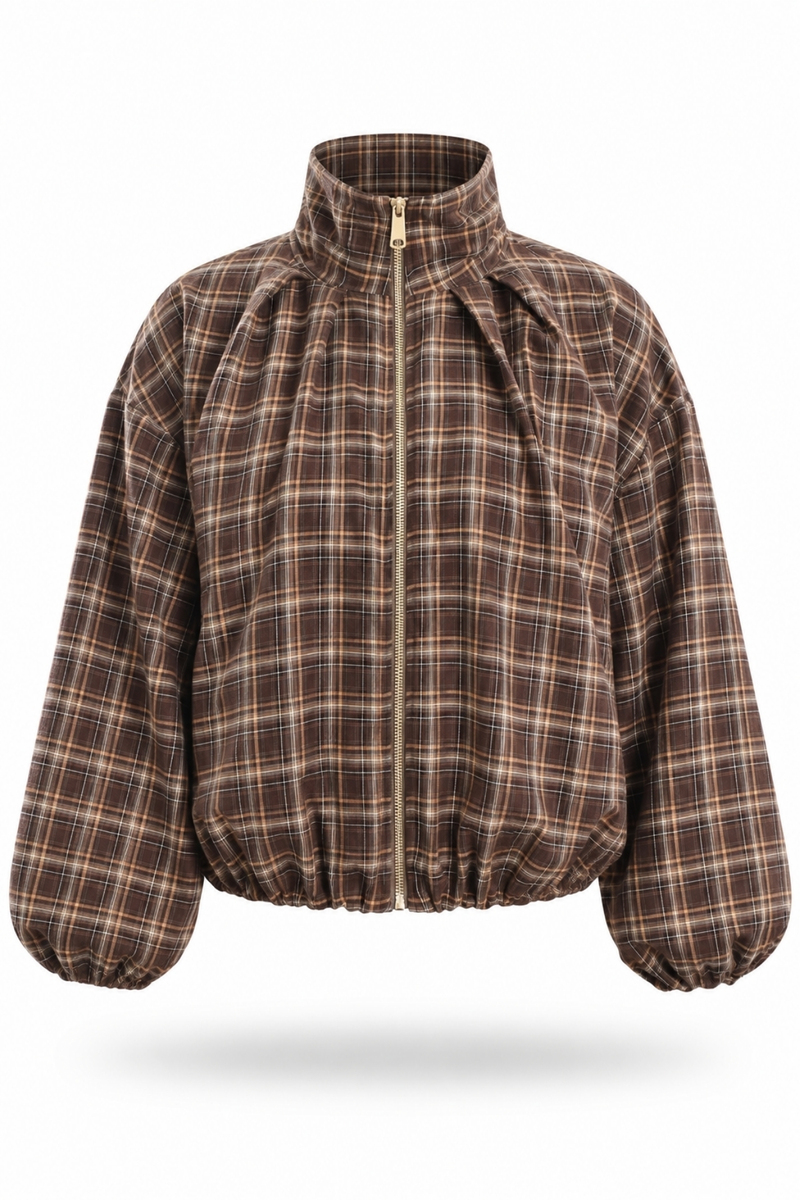 Haki Dik Yaka Ekose Bomber Ceket 9784