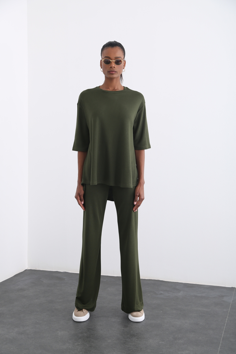 Haki Geniş Paça Oversize Takım 