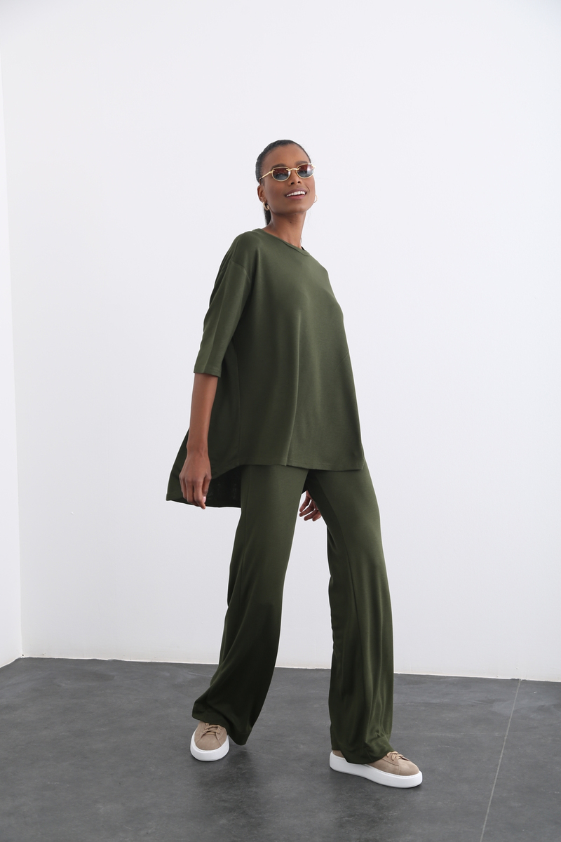 Haki Geniş Paça Oversize Takım 