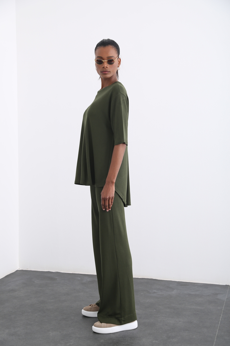 Haki Geniş Paça Oversize Takım 