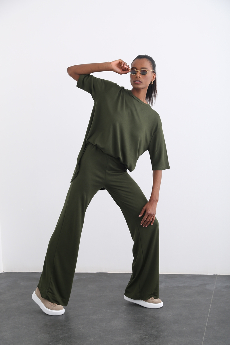 Haki Geniş Paça Oversize Takım 