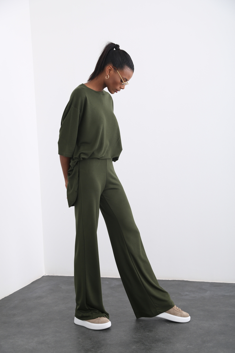 Haki Geniş Paça Oversize Takım 