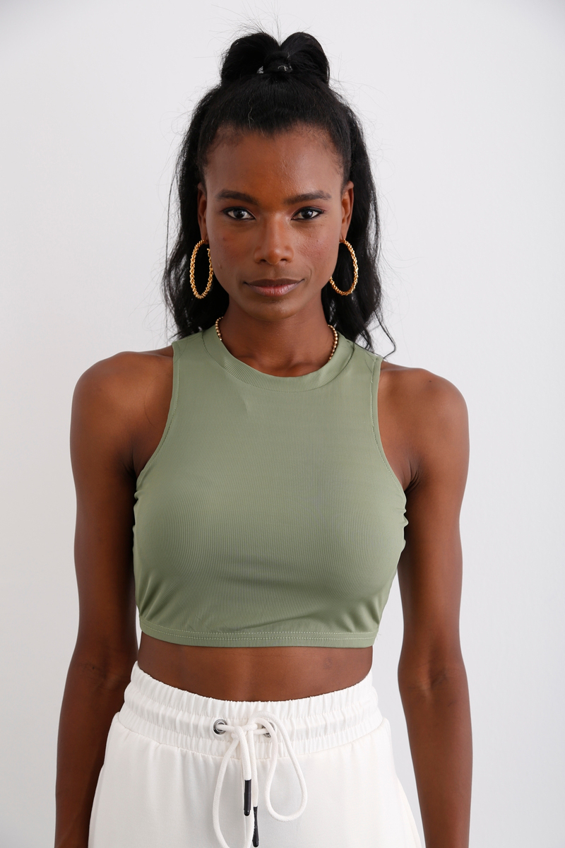 Haki Halter Yaka Crop 12175