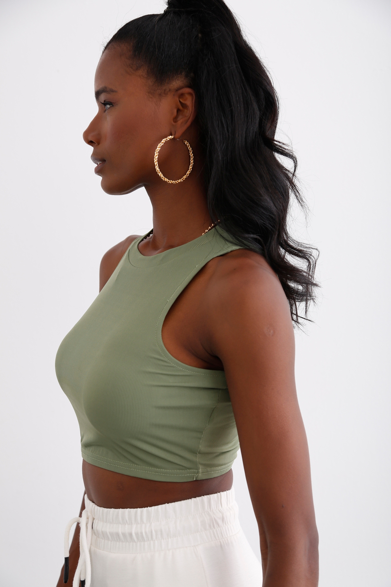 Haki Halter Yaka Crop 12175