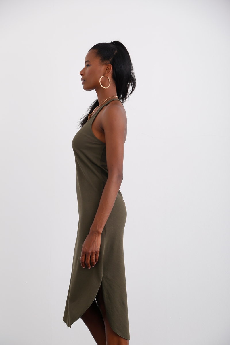 Haki Halter Yaka Penye Elbise 3795