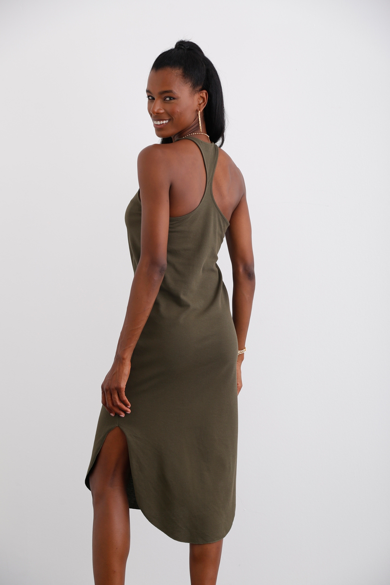 Haki Halter Yaka Penye Elbise 3795