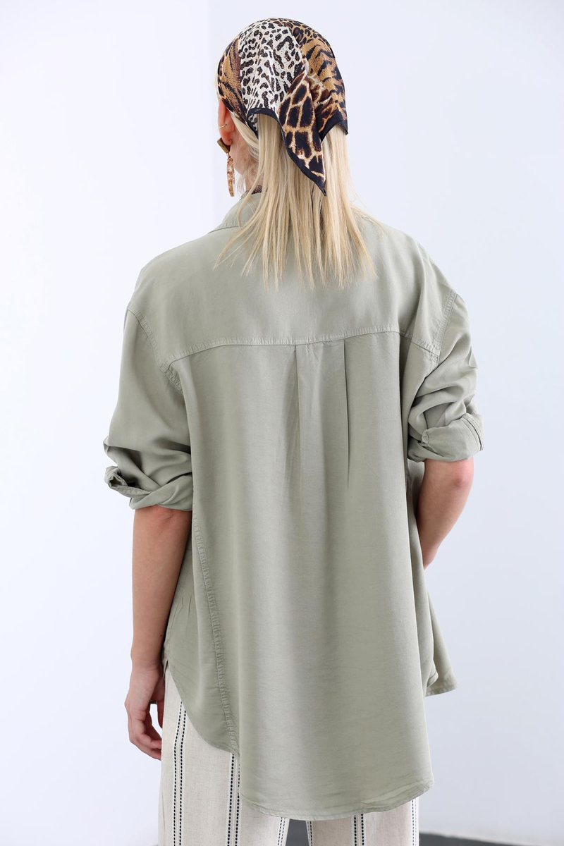 Haki Kapak Cepli Tencel Gömlek 4205