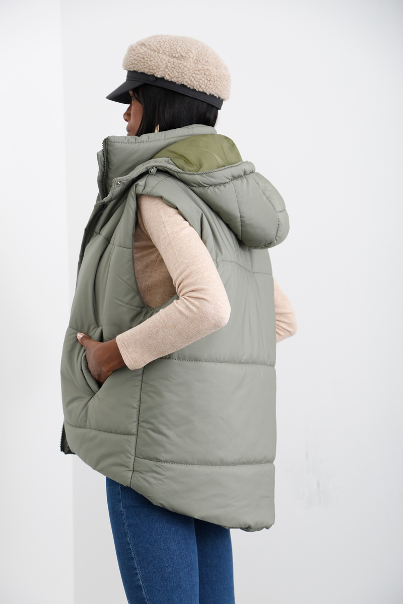 Haki Kapüşonlu Oversize Şişme Yelek 59004