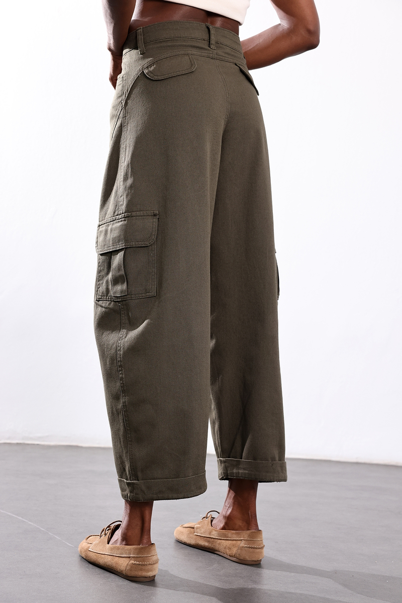 Haki Kargo Cepli Barrel Pantolon 031724