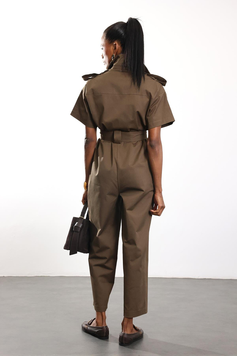 Haki Kuşaklı Önü Düğmeli Tulum 9535