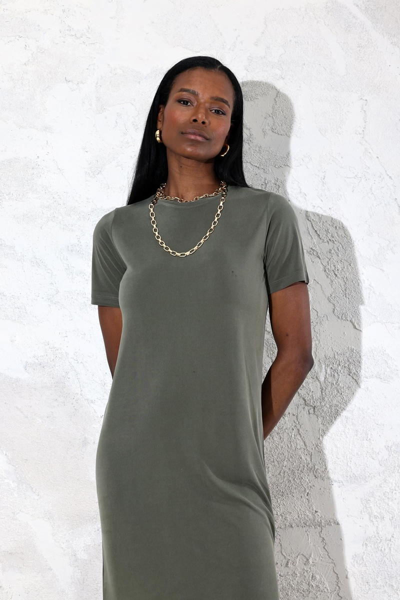 Haki Modal Basic Elbise 8121