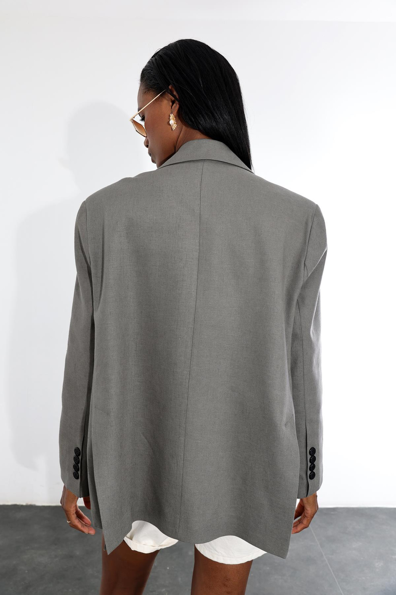 Haki Oversize Keten Ceket 9433