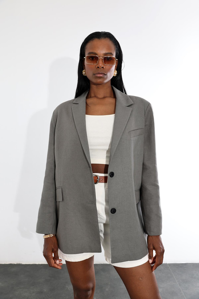 Haki Oversize Keten Ceket 9433