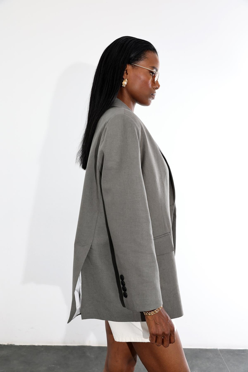 Haki Oversize Keten Ceket 9433