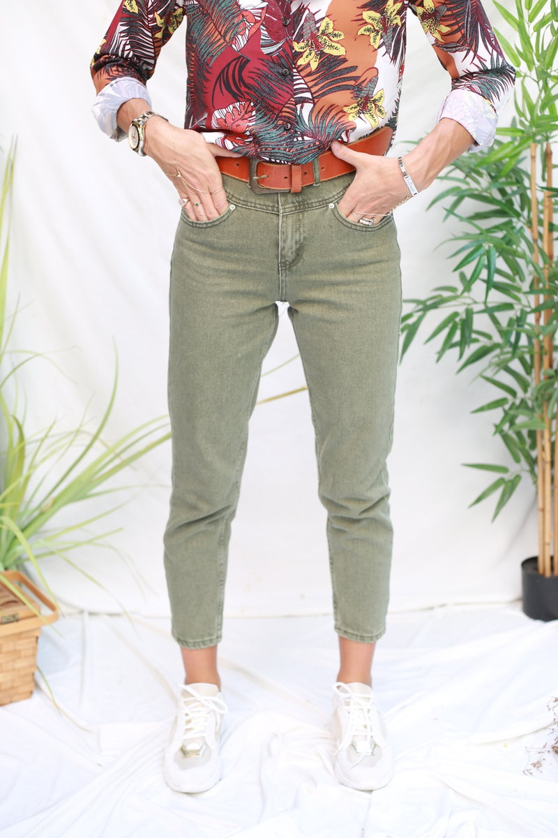 Haki Parçalı Mom Jean